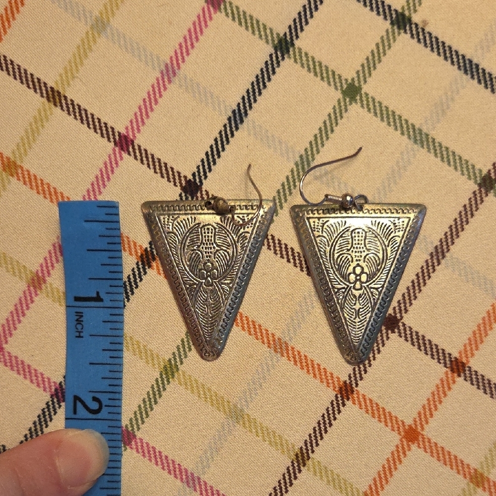 Silver Triangle Dangle Earrings - Picture 3 of 3